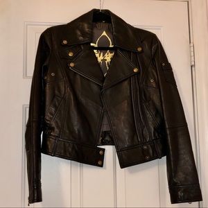 Guess Black Genuine Leather Motorcycle Jacket